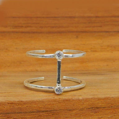 Rings White CZ 925 Sterling Silver Minimalist Double Bar Adjustable Ring Jewelry