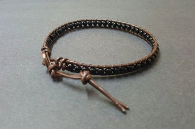 4 Mm Black Onyx Leather Bracelet Anklet Beaded Women Unisex Bracelet,men - By Bymemade