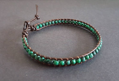 4 Mm Malachite Green Beads Leather Wrap Bracelet Anklet Beaded Women Unisex Bracelet,men - By Bymemade