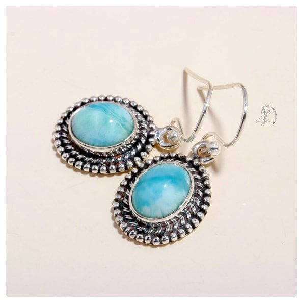 Amazing Larimar Oval Shaped Gemstone 925 Sterling Silver Earrings - By Advait Craft