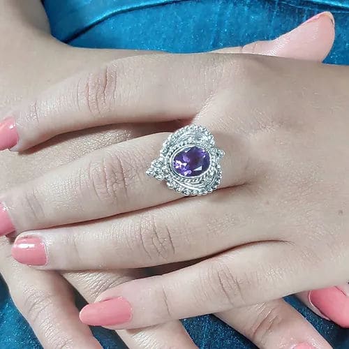 Amethyst Oval 925 Solid Sterling Silver Ring Size 4 To 13 Us - By Navyacraft