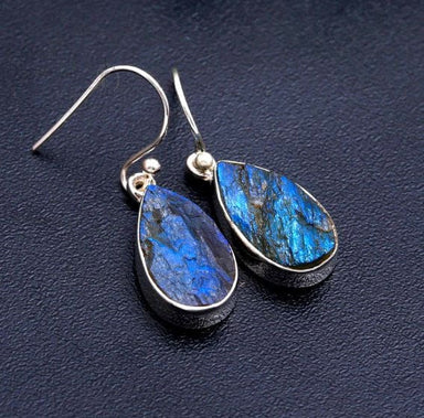Blue Fire Labradorite 925 Sterling Silver Handmade Earrings For Women - By Advait Craft