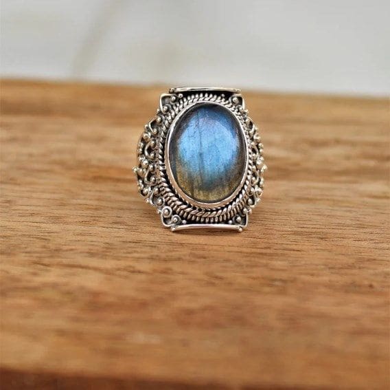 Blue Fire Labradorite Handmade 925 Sterling Silver Ring - By Aayesha Craft