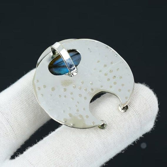 Blue Labradorite 925 Sterling Silver Unique Handmade Pendant - By Advait Craft