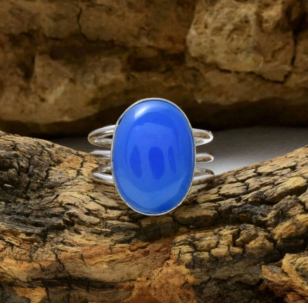 Natural Blue Chalcedony 925 Sterling Silver Promise Ring - By Aayesha Craft