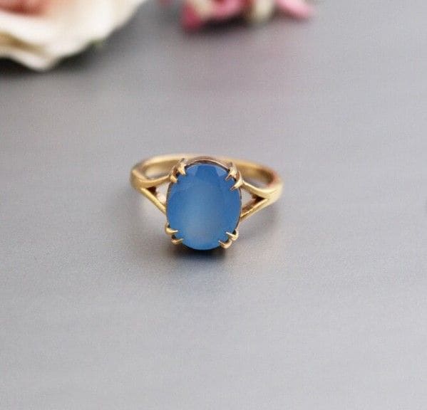 Natural Blue Chalcedony 925 Sterling Silver Gold Plated Ring - By Aayesha Craft
