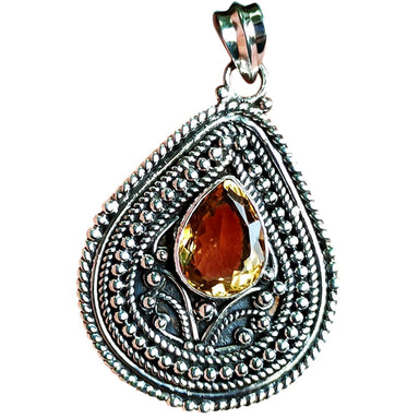Citrine Pear 925 Solid Sterling Silver Handmade Pendant - By Navyacraft
