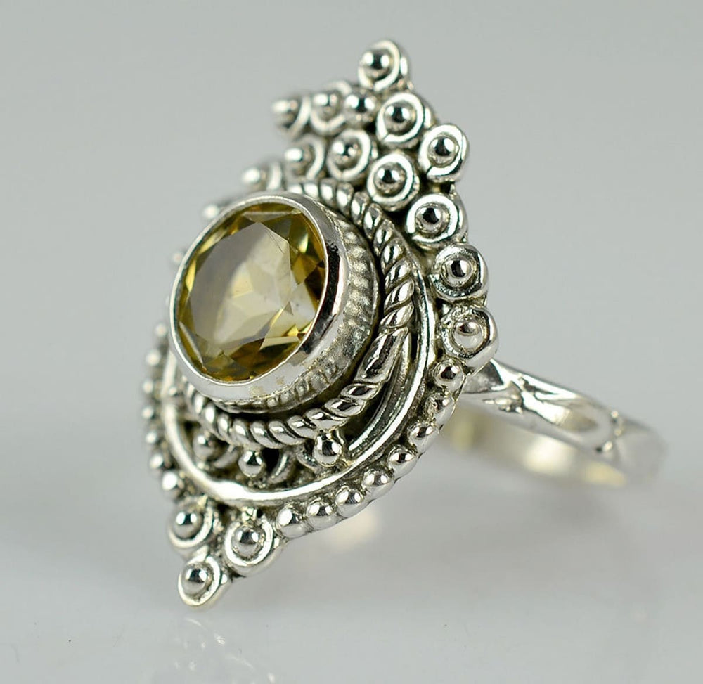 Citrine Round 925 Solid Sterling Silver Handmade Ring Size 4 To 13 Us - By Navyacraft