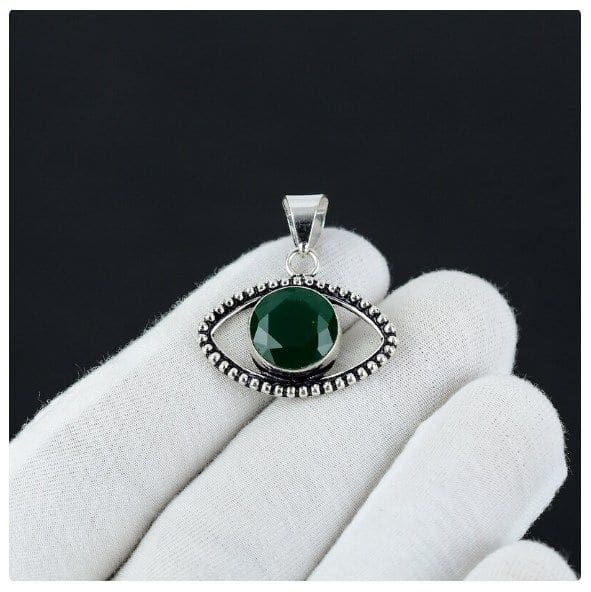 Emerald Eye 925 Sterling Silver Handmade Pendant - By Advait Craft