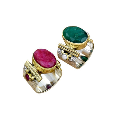 Engraved Jewelry Set - Indian Emerald & Pearl Ring And Ruby Ring- Handmade - Bundle 3 - By Inishacreation