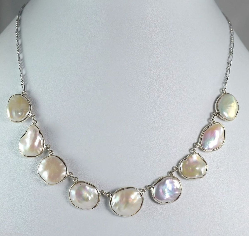 Fresh Water Coin Pearl 925 Solid Sterling Silver Handmade Choker Necklace - By Navyacraft
