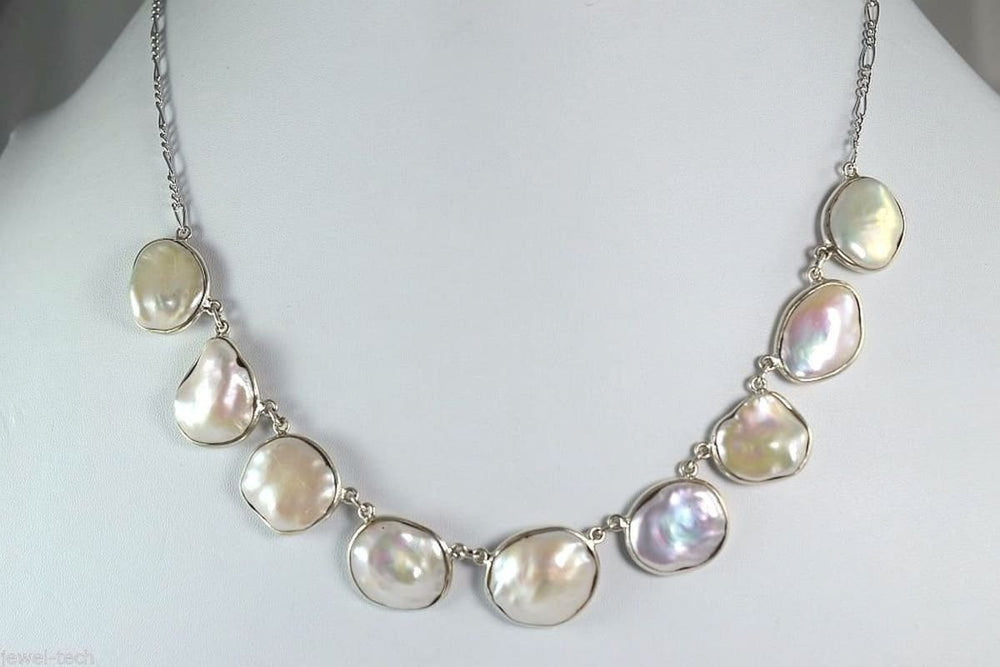 Fresh Water Coin Pearl 925 Solid Sterling Silver Handmade Choker Necklace - By Navyacraft