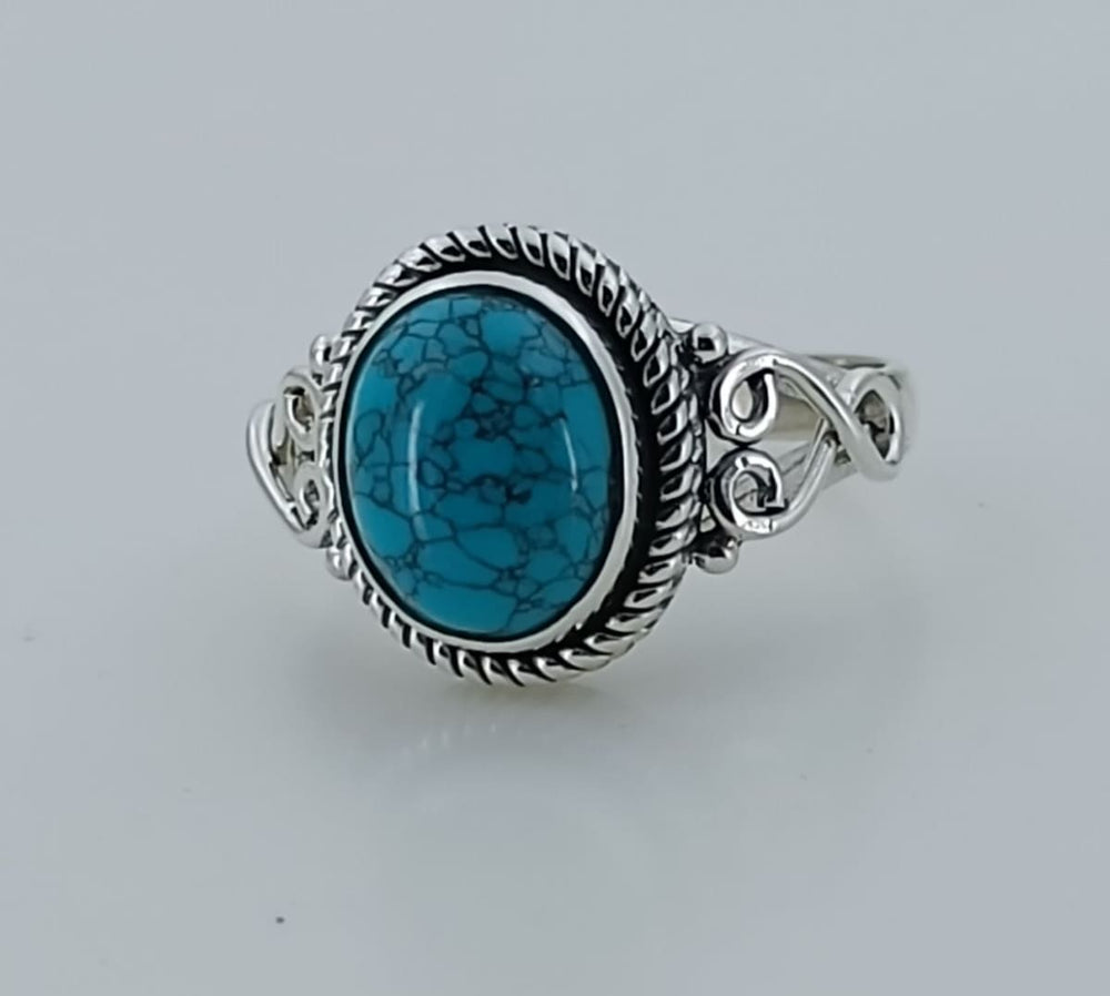 Gemstone Ring With Turquoise Oval In 925 Sterling Silver - By Navyacraft