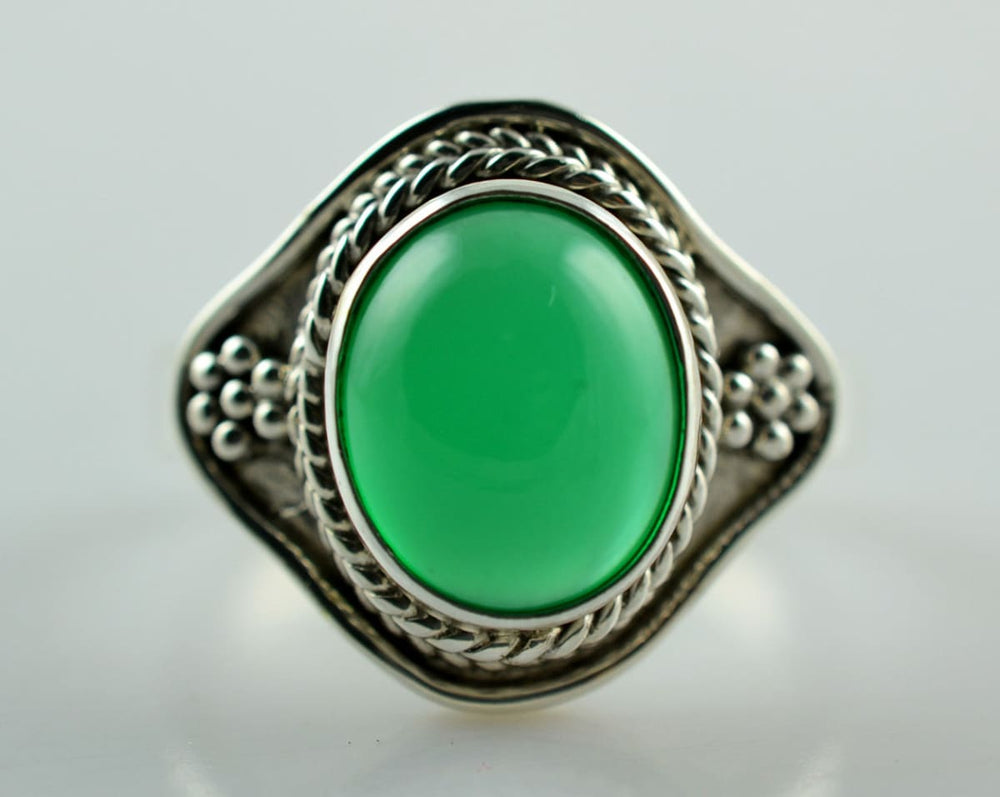 Genuine Green Onyx 925 Solid Sterling Silver Hand Made Designer Ring - By Navyacraft
