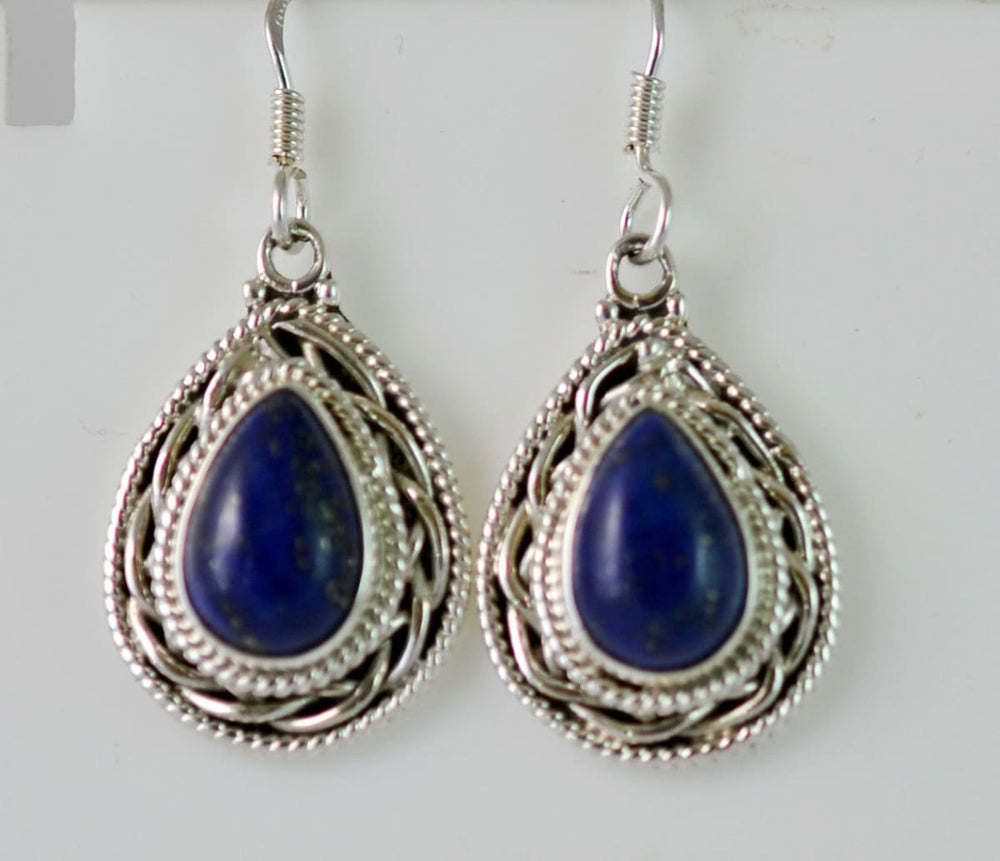 Genuine Lapis Lazuli 925 Solid Sterling Silver Handmade Dangle Earrings - By Navyacraft
