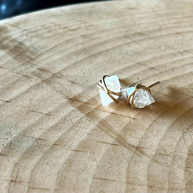 Herkimer Diamond Raw Stone Crystal Stud Gold Filled Earrings - By Inishacreation