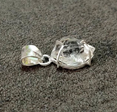 Herkimer Diamond Rough Natural Gemstone 925 Sterling Silver Handmade Prong Set Pendant - By Inishacreation