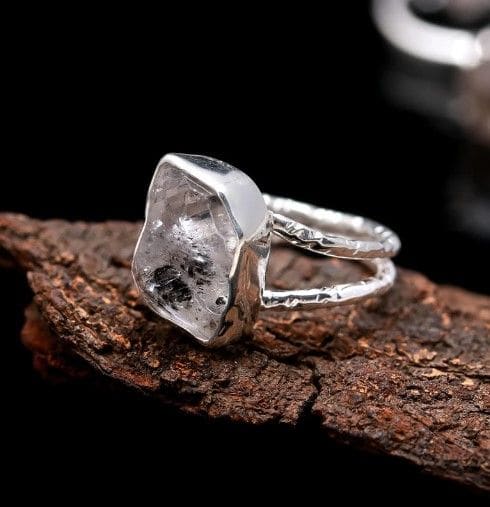 Herkimer Diamond Stone Rough Ring 925 Sterling Silver - By Inishacreation