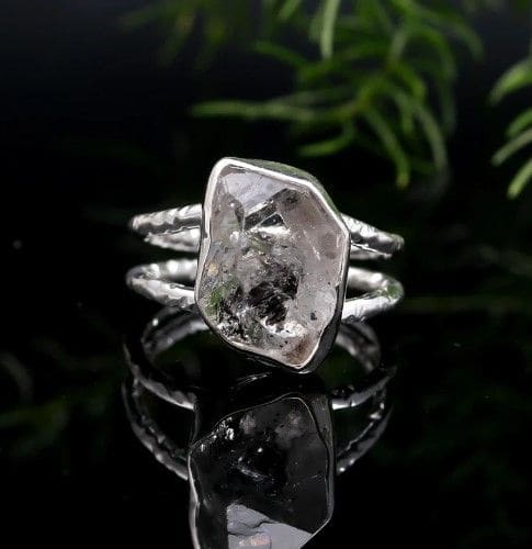 Herkimer Diamond Stone Rough Ring 925 Sterling Silver - By Inishacreation