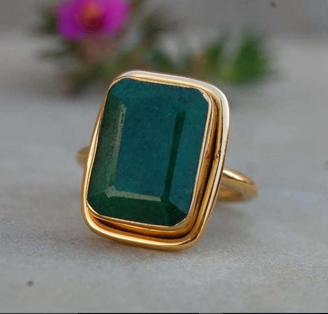 Indian Emerald 925 Sterling Silver Baguette Shape Gemstone Ring - By Inishacreation