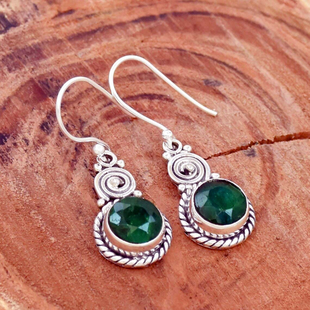 Indian Emerald 925 Sterling Silver Drop Dangle Statement Green Gemstone Earrings Handmade Jewelry - By Inishacreation