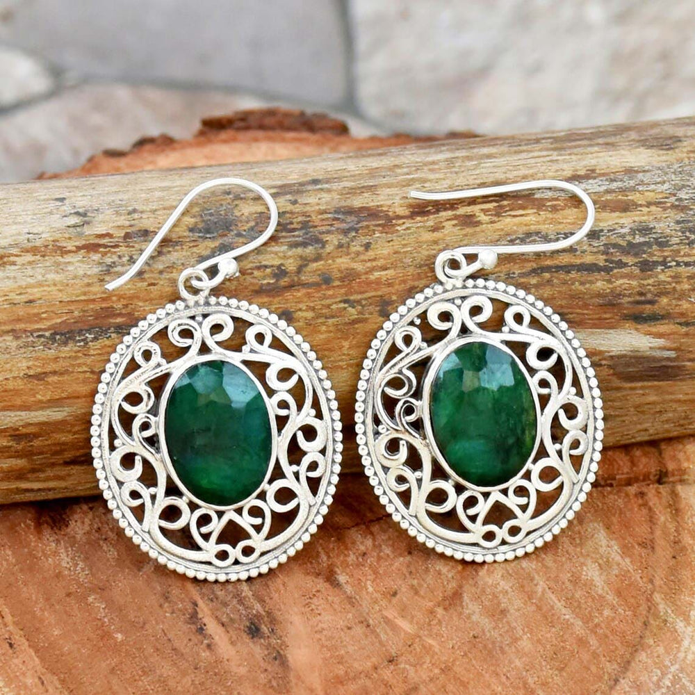 Indian Emerald 925 Sterling Silver Handmade Filigree Fine Jewellery For Girls Earrings Her - By Inishacreation