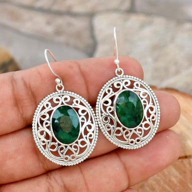 Indian Emerald 925 Sterling Silver Handmade Filigree Fine Jewellery For Girls Earrings Her - By Inishacreation