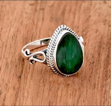 Indian Emerald 925 Sterling Silver Handmade Pear Shape Green Gemstone Statement Anniversary Ring - By Inishacreation