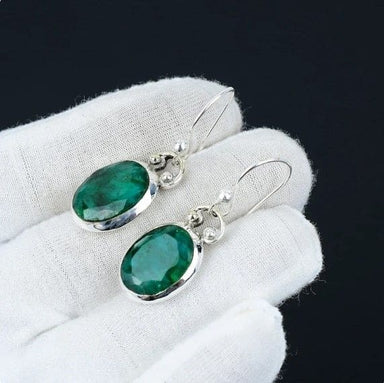 Indian Emerald 925 Sterling Silver Oval Shape Gemstone Drop Dangle Earrings Jewelry For Girls - By Aayesha Craft