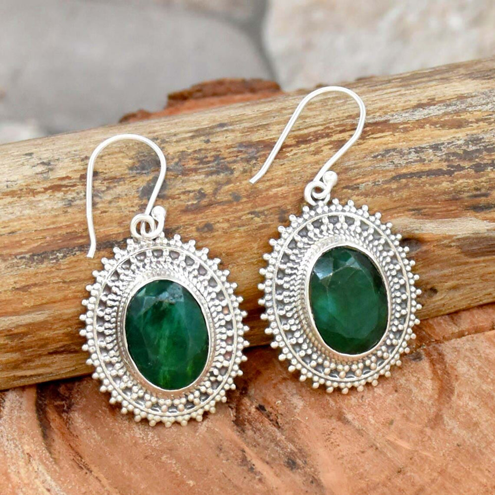 Indian Emerald Fine 925 Sterling Silver Handmade Earrings For Her Green Gemstone Jewelry - By Inishacreation