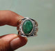Indian Emerald Oval Green Gemstone 925 Sterling Silver Wide Band Ring - By Inishacreation
