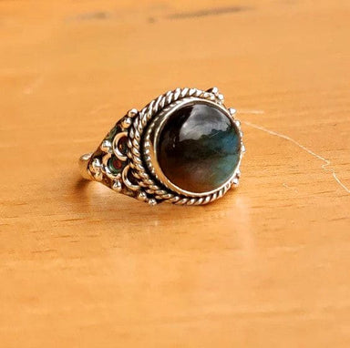 Labradorite Round Shape Gemstone 925 Sterling Silver Designer Handmade Ring - By Advait Craft