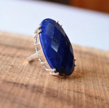 Lapis Lazuli Prong Gemstone 925 Sterling Silver Handmade Ring - By Aayesha Craft