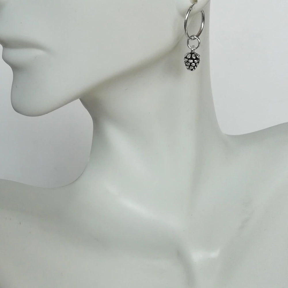 Minimalist Hoops - Silver Pine Charm - Earrings - 12mm - Open Hoop - Cartilage - E17+pd345 - By Neverendingsilver