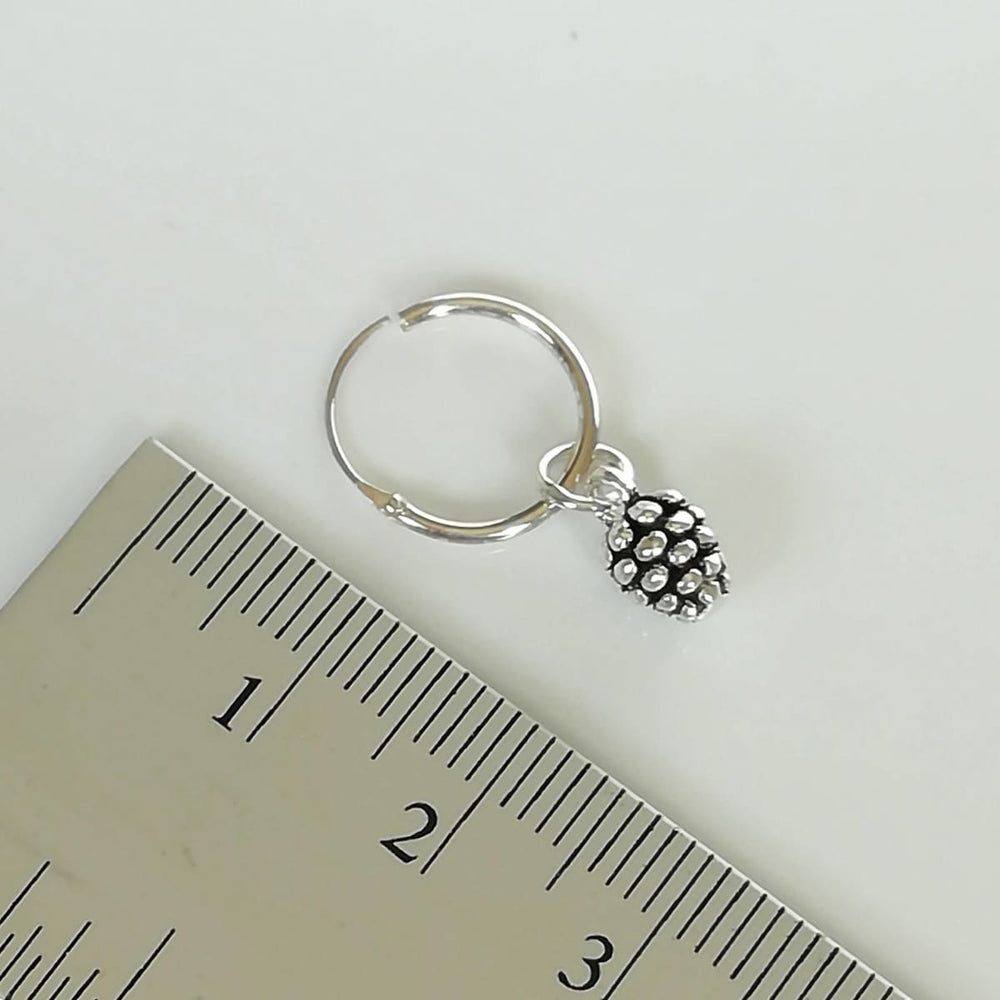Minimalist Hoops - Silver Pine Charm - Earrings - 12mm - Open Hoop - Cartilage - E17+pd345 - By Neverendingsilver