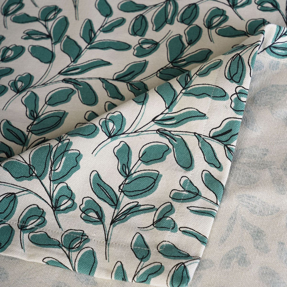 Modern Retro – Aqua Green Cotton Table Cloth With Leaf Print - By Vliving