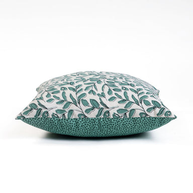 Modern Retro – Aqua Green Reversible Cotton Throw Pillow Cover Leaf Print - By Vliving