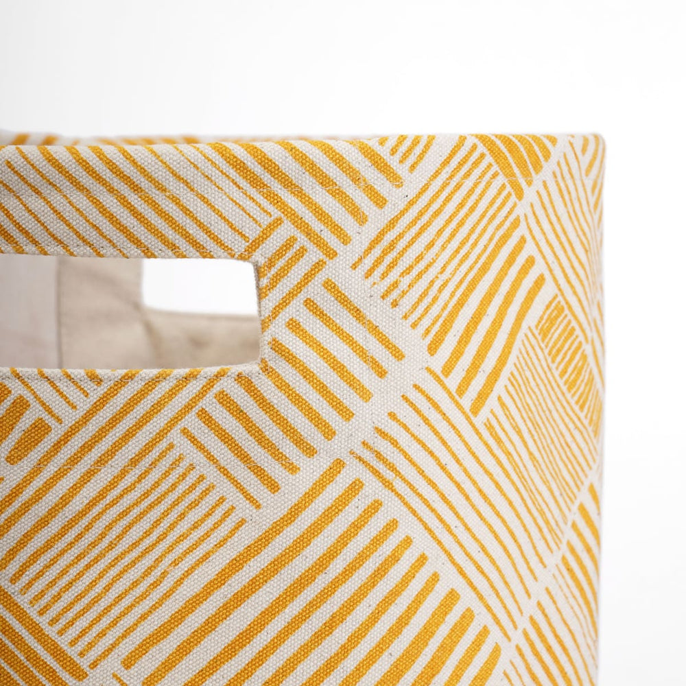 Modern Retro – Canvas Basket Mustard Yellow Stripe Print Storage Fabric Bin - By Vliving