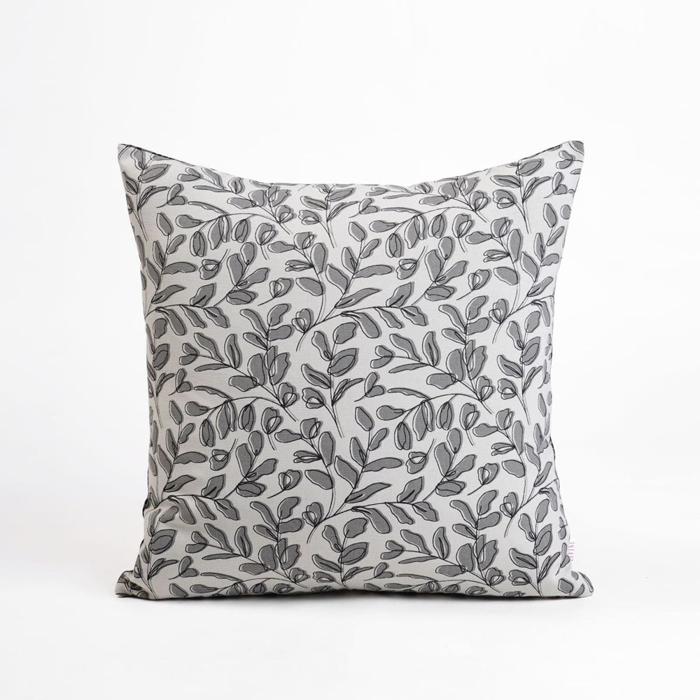 Modern Retro – Grey Reversible Cotton Throw Pillow Cover Leaf Print - By Vliving