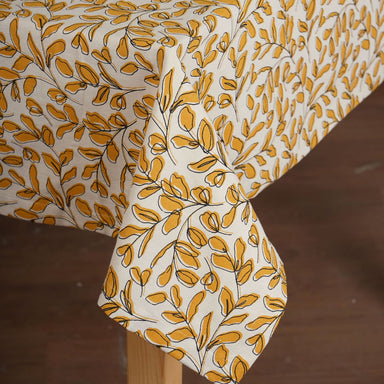Modern Retro – Mustard Yellow Cotton Table Cloth With Leaf Print - By Vliving