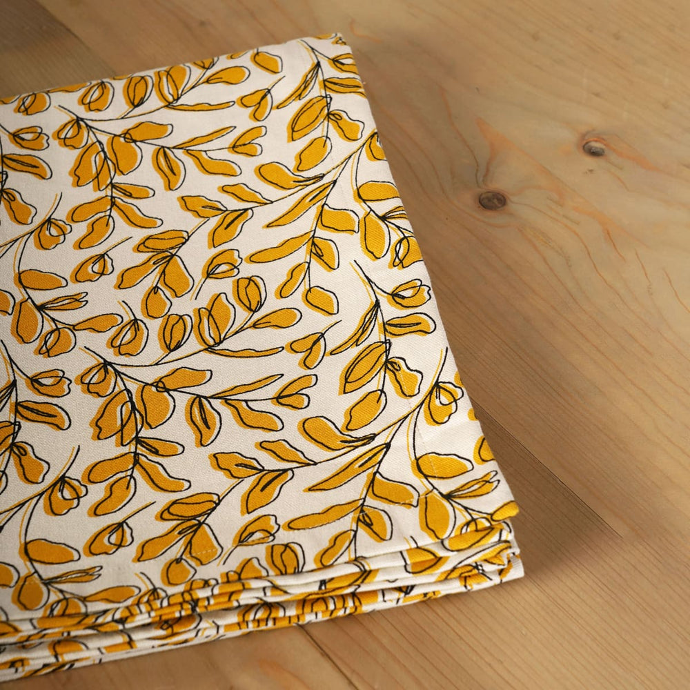 Modern Retro – Mustard Yellow Cotton Table Cloth With Leaf Print - By Vliving