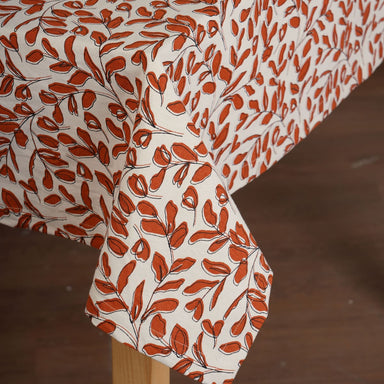Modern Retro – Terracotta Cotton Table Cloth With Leaf Print - By Vliving
