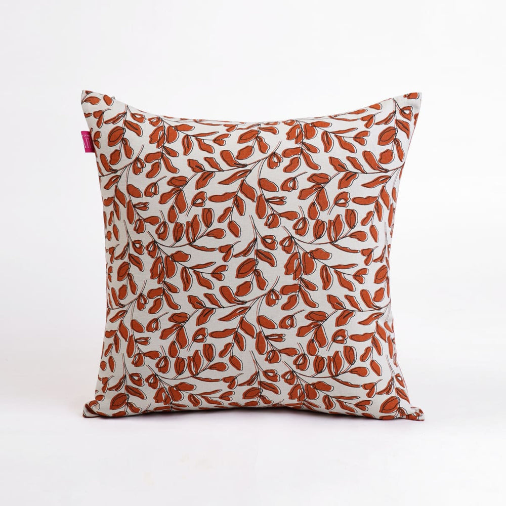 Modern Retro – Terracotta Reversible Cotton Throw Pillow Cover Leaf Print - By Vliving