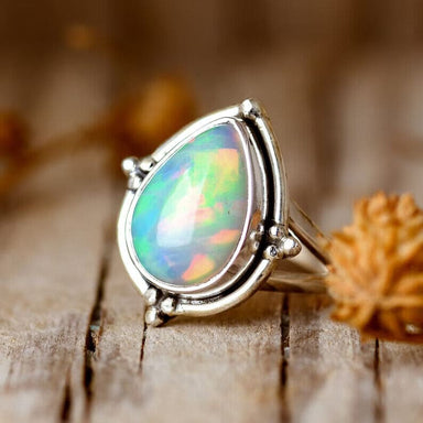 Natural Ethiopian Opal 925 Sterling Silver Pear Gemstone Designer Elegant Ring - By Aayesha Craft