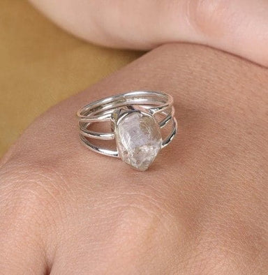 Natural Raw Herkimer Diamond Ring 925 Sterling Silver Handmade - By Inishacreation
