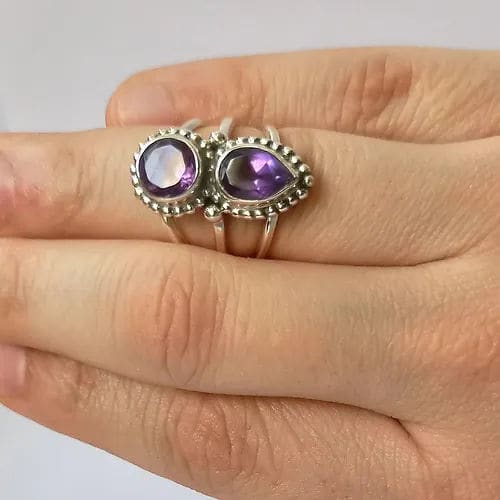Navya Craft Amethyst 925 Solid Sterling Silver Handmade Ring Size 4 To 13 Us - By Navyacraft