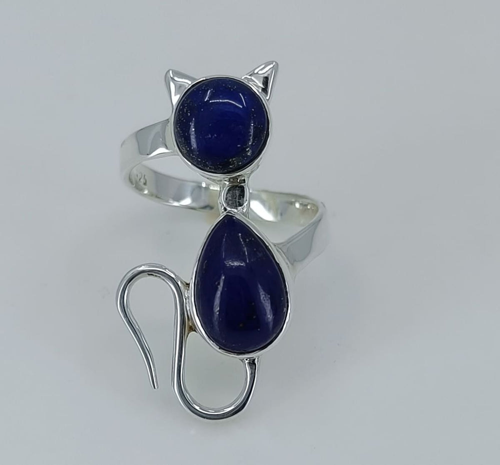 Navya Craft Lapis Lazuli 925 Solid Sterling Silver Cat Ring Size 3-14 Us - By Navyacraft