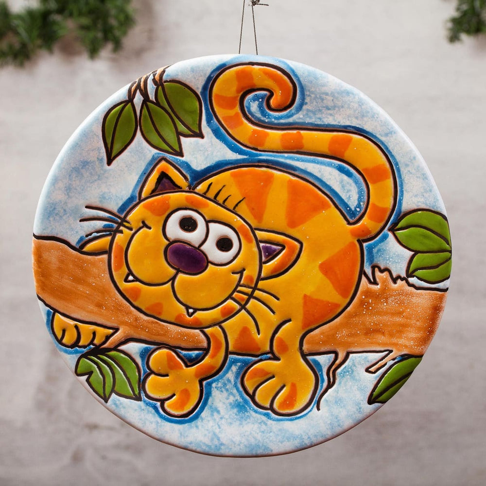 Novica Adventurous Cat Ceramic Wall Art - By Novica