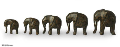 Novica African Elephants Wood Sculptures (set Of 5) - By Novica