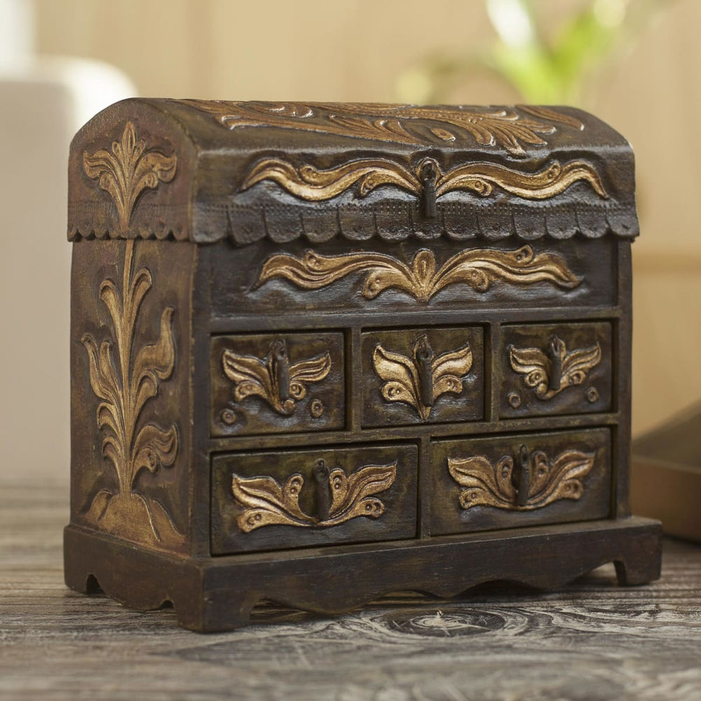Novica Antique Green Wood And Leather Jewelry Box - By Novica